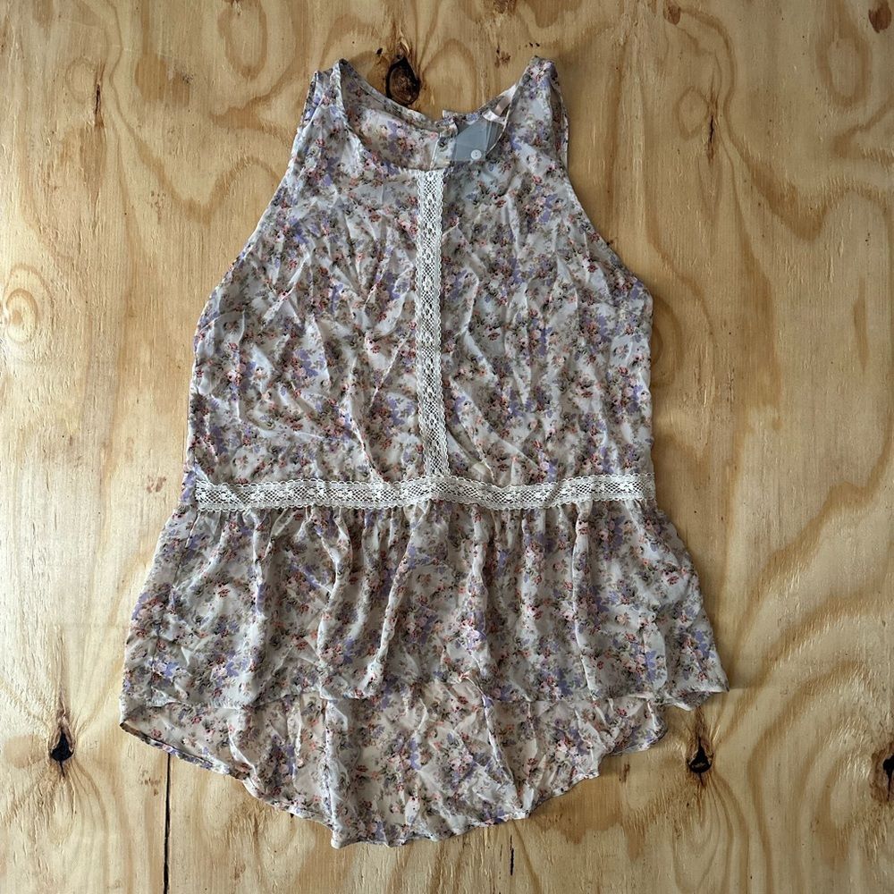 Stitch x Stitch Anthropologie Floral Lace Trim Tank L